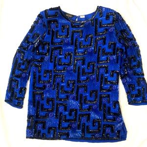 Gorgeous Vintage Megere Sequined & Beaded Top/Dress Size XL